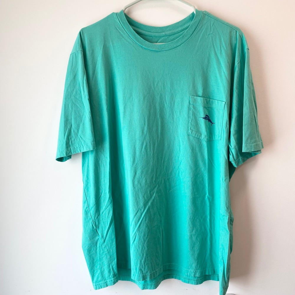 Tommy Bahama T-Shirt Mens XL Teal Paddle Tale Custom Boards Graphic Pocket Tee